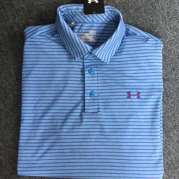 Under Armour Men's Light Blue and Purple Polo Shirt - Picture 5 of 5